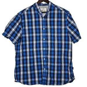 ON THE‎ ROAD Mens Plaid Shirt Size 44/XL Blue Black Short Sleeve Casual